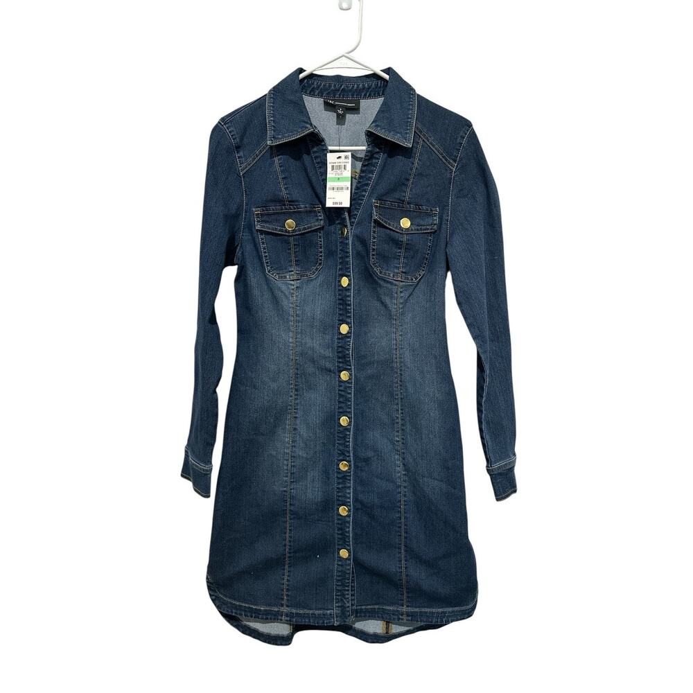 Denim Button Front Shirt Dress Casual Long Sleeve Size 8 - Picture 5 of 8